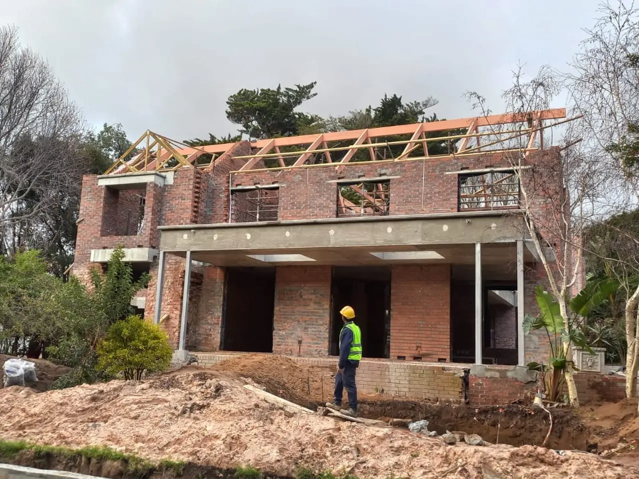 Two-storey brick building under construction in Cape Town
