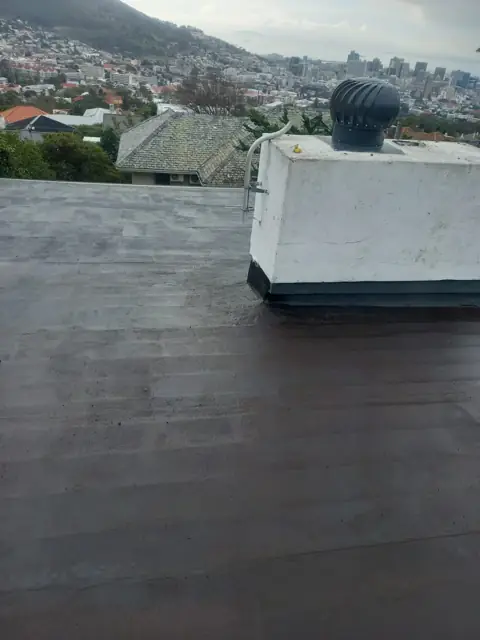 Flat roof with whirlybird vent, coated surface, Cape Town view