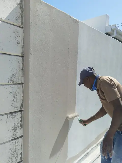 Plasterer finishing boundary wall