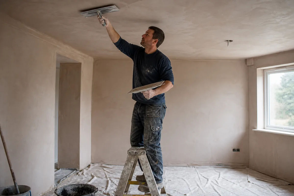 ceiling skimming applied with a steel trowel