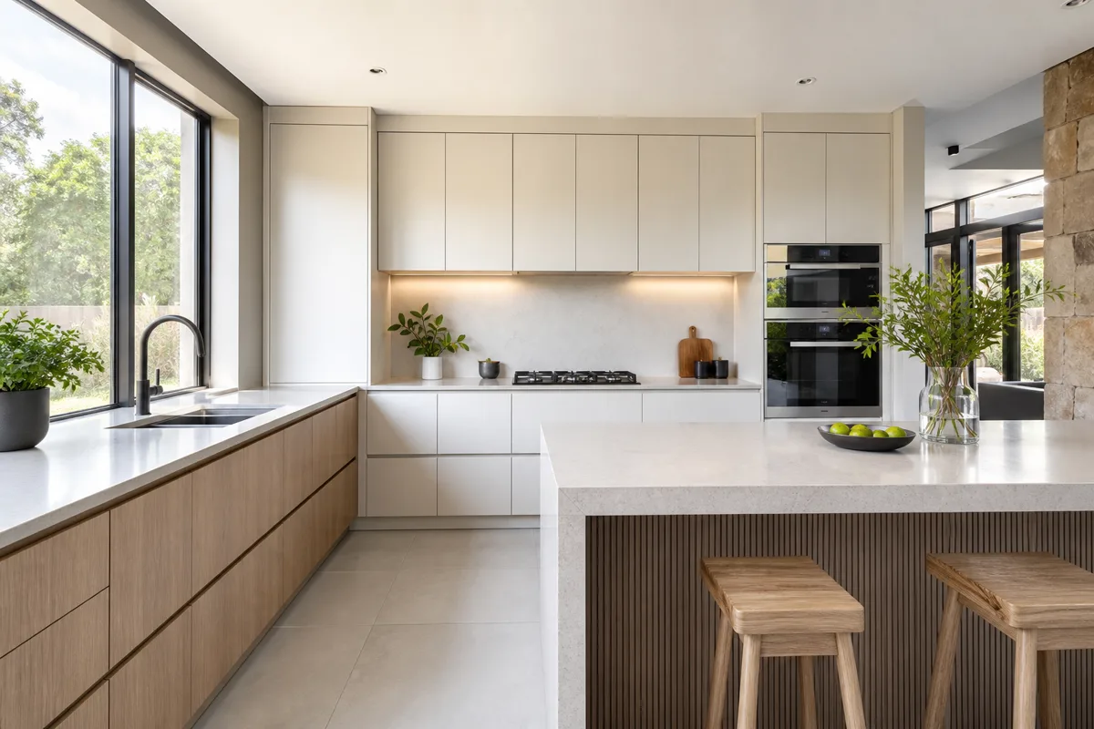 Fitted kitchen cupboards and worktops