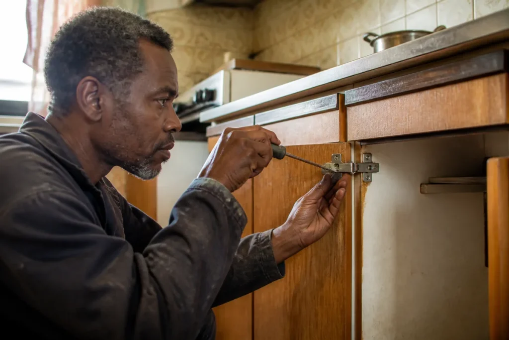handyman Bellville realigning a sagging kitchen cupboard door