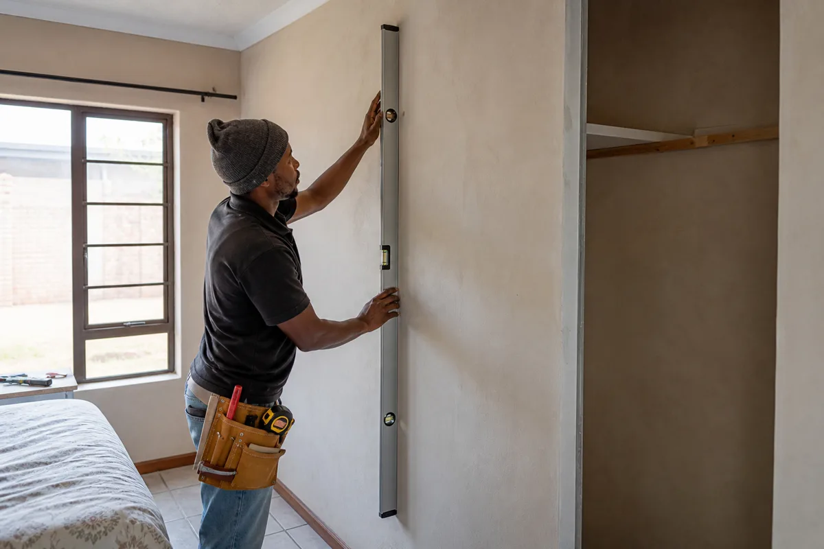 bedroom cupboards Cape Town fitted after checking the wall is true