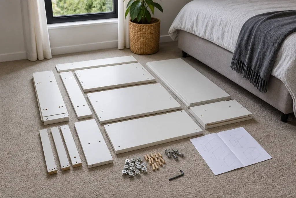 bedroom cupboards Cape Town flat-pack panels before assembly