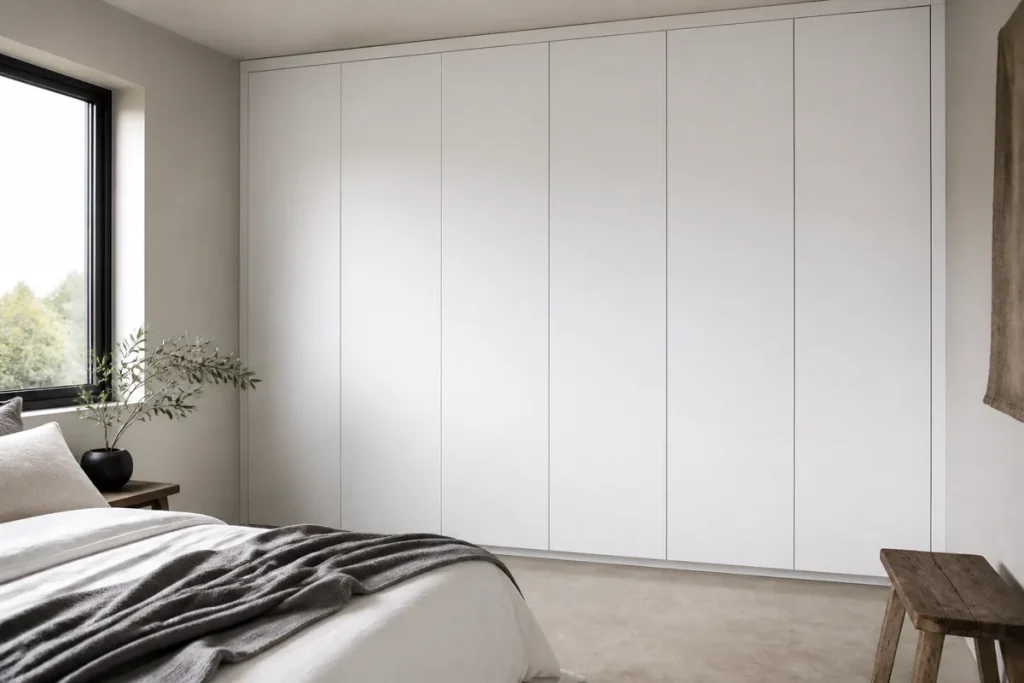 modern built-in bedroom cupboards with handleless matt fronts