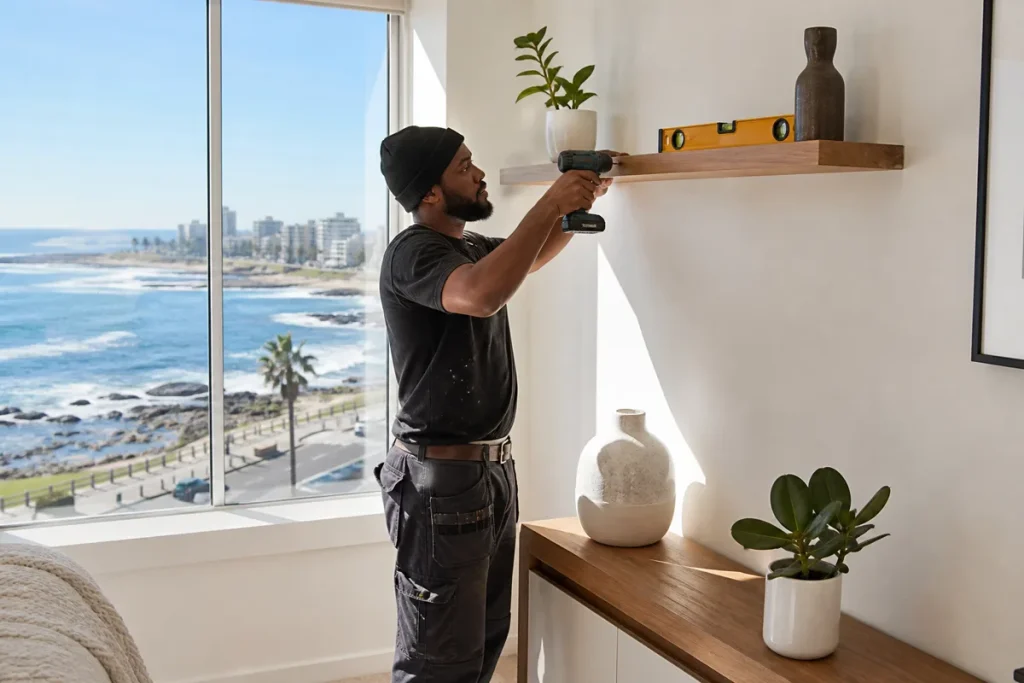handyman Sea Point fitting a shelf in an apartment