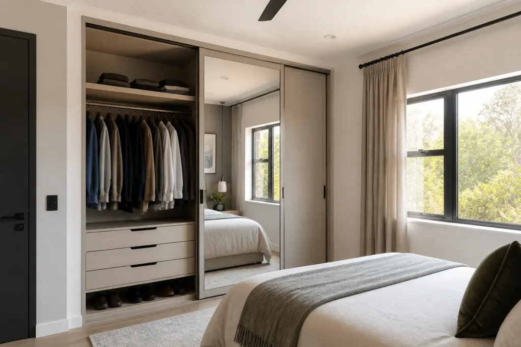 built in bedroom cupboards designs with sliding mirror doors